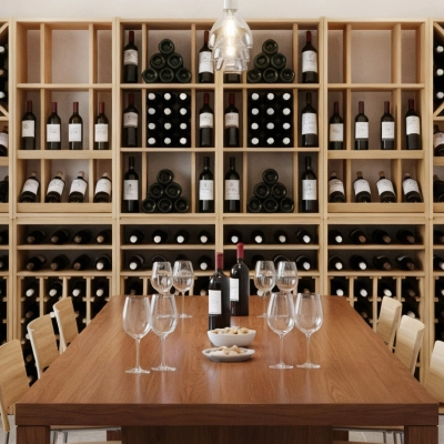 Area Vino en zona privada en madera de pino de la serie Monastrell 